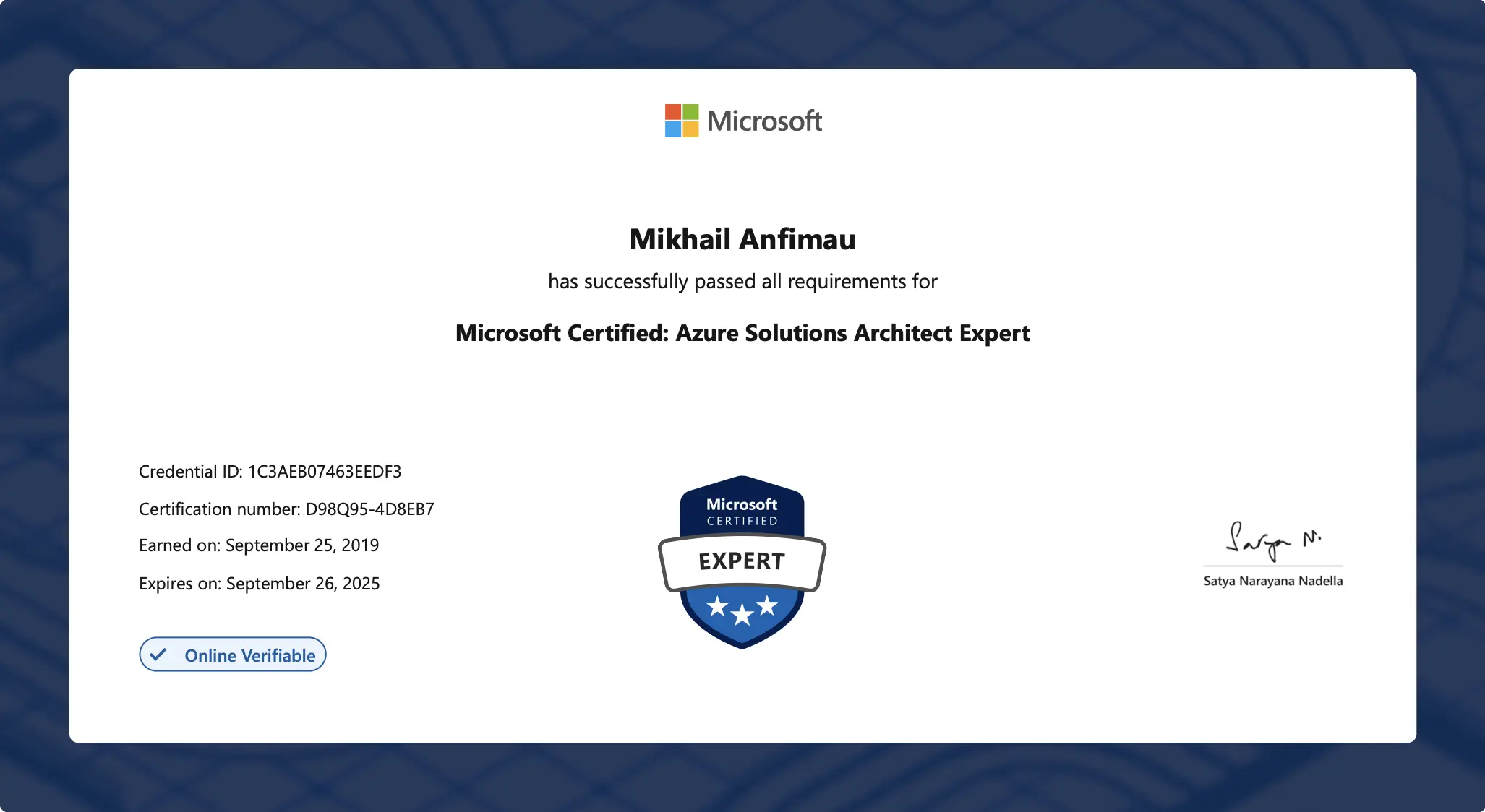 Microsoft Certified expert: Azure Solutions Architect